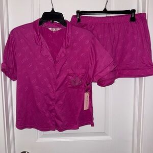 NWT Juicy Couture Magenta Pink Button Down Pajama Short Set JC Crown Size XL